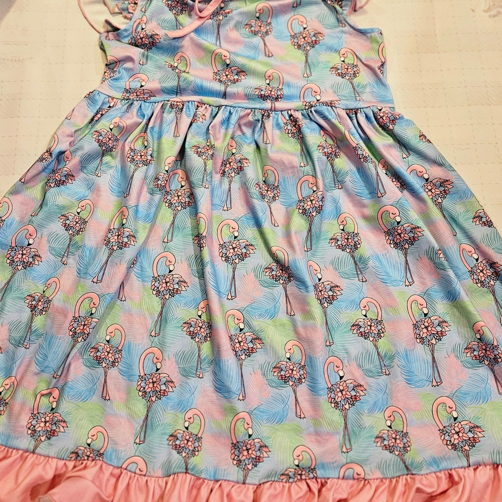 Flamingo Paradise Kids Dress - Pink and Blue